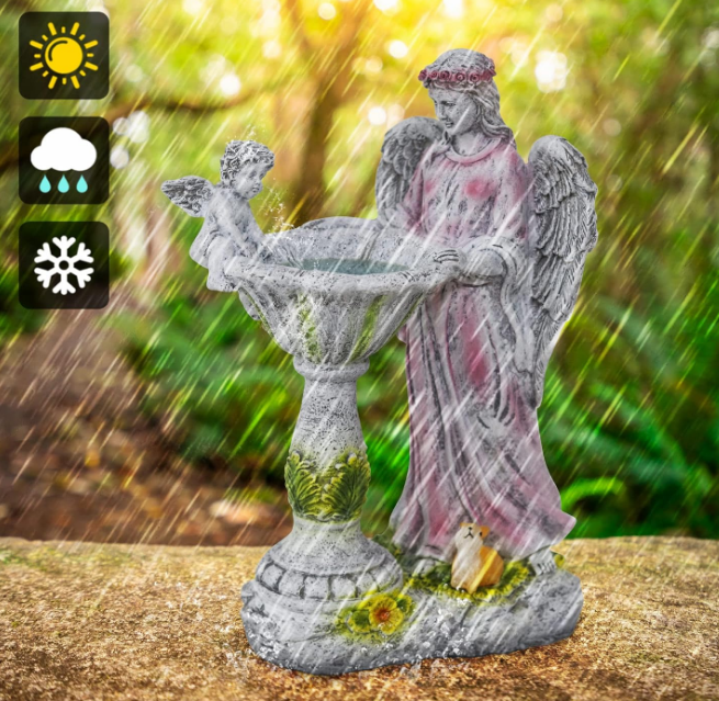 Solar Garden Statue for Outdoor Décor, Angel Garden Figurine with Color Changing Light Resin Sculpture Ornament Waterproof Yard Art for Patio Lawn Yard Housewarming Garden Gift