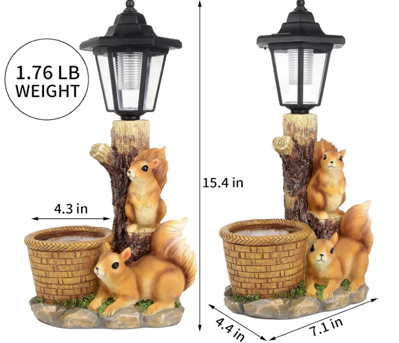 Outdoor Squirrels Flowerpot Garden Statues Sculpture Figurine Decor Solar Powered Light Planter Succulent for Patio Lawn Yard Balcony Ornament - Housewarming Gift(Squirrel)