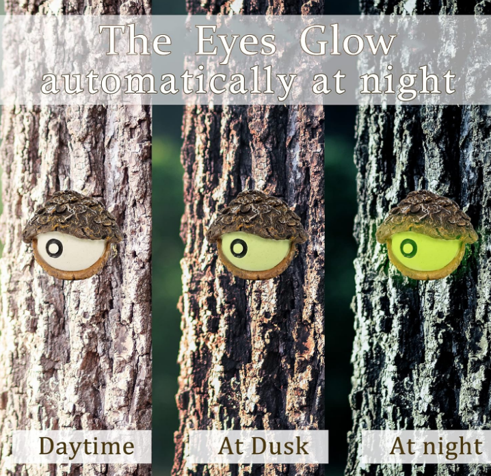 Tree Face Decor Bird Feeder Outdoor, Eyes Glow in Dark Fun Old Man Tree Hugger Sculpture Yard Art Garden Lawn Ornament Decoration