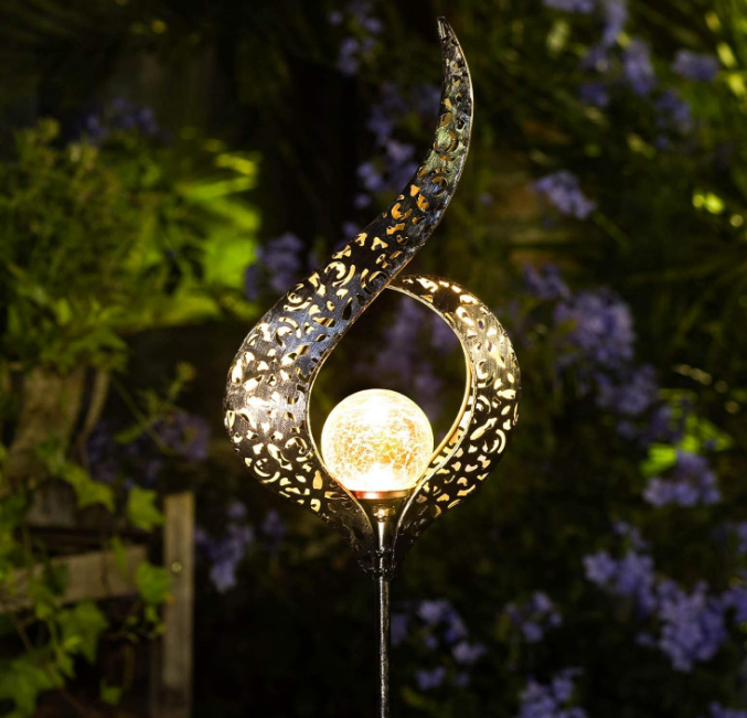 Outdoor Garden Solar Lights Stake Lights, Crackle Glass Globe,Metal Flower Waterproof LED Fairy Lights for Pathway,Lawn,Patio or Courtyard,Gardening Gift (Bronze)