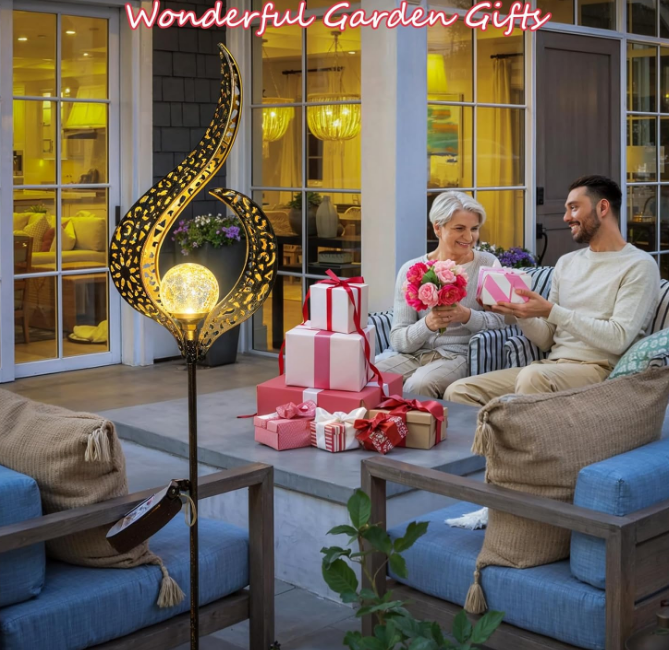 Outdoor Garden Solar Lights Stake Lights, Crackle Glass Globe,Metal Flower Waterproof LED Fairy Lights for Pathway,Lawn,Patio or Courtyard,Gardening Gift (Bronze)