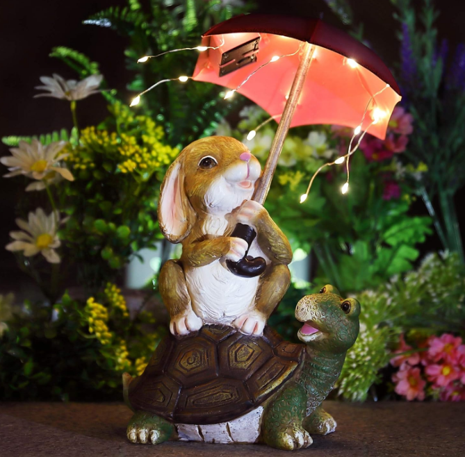 Solar Garden Statues Rabbit Turtle Garden Decor Figurine Lights for Outside, Yard Decorations Outdoor Housewarming Gifts for Mom, Women for Mothers Day