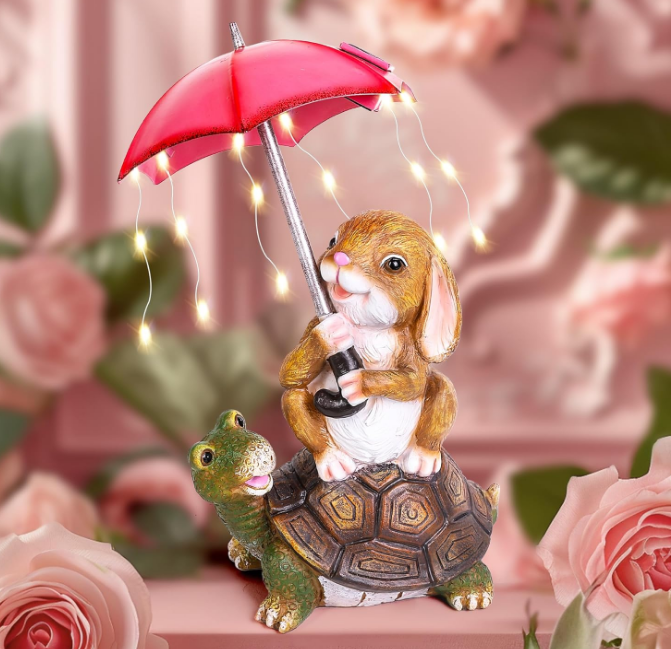 Solar Garden Statues Rabbit Turtle Garden Decor Figurine Lights for Outside, Yard Decorations Outdoor Housewarming Gifts for Mom, Women for Mothers Day