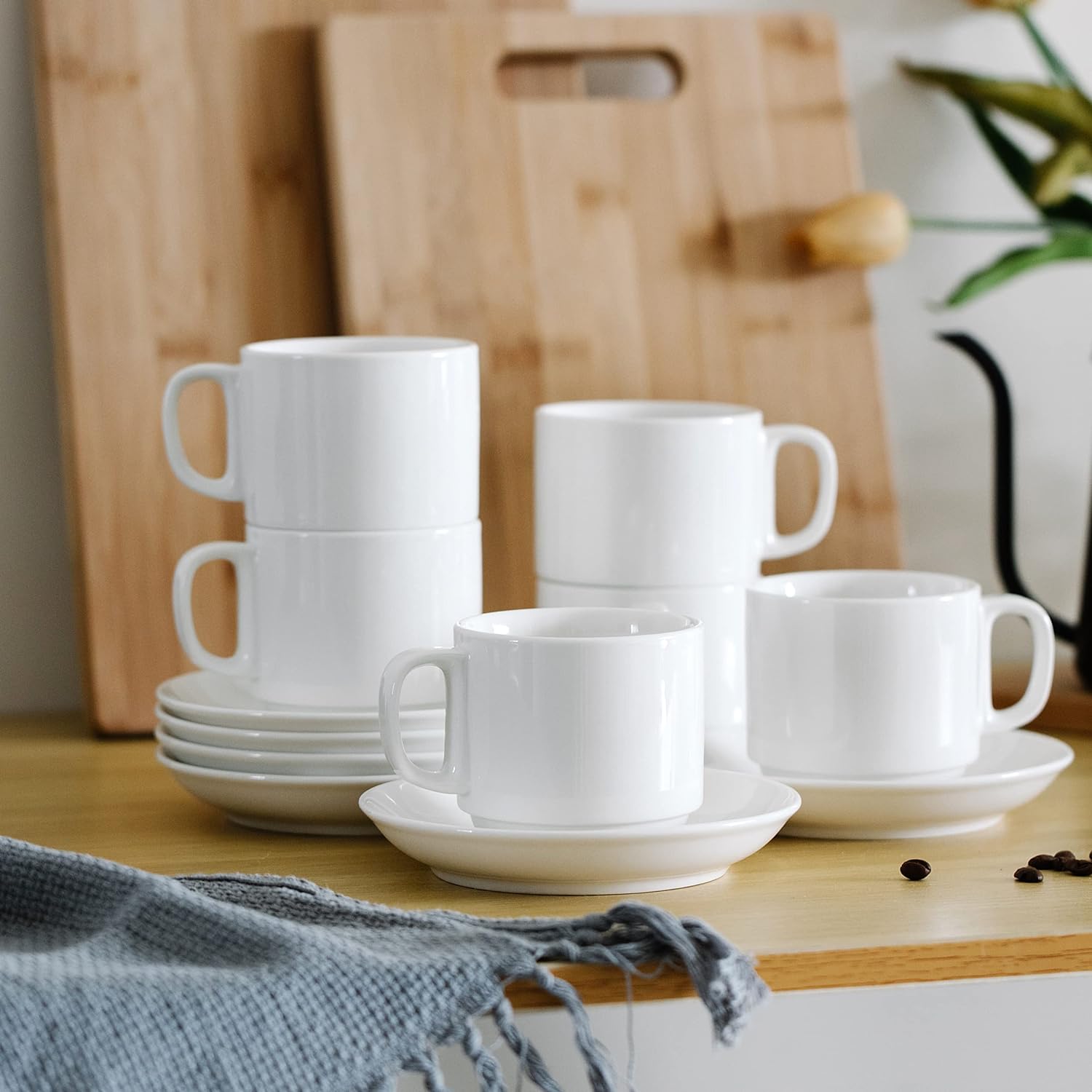 Coffee cups, porcelain, white, 6 pieces