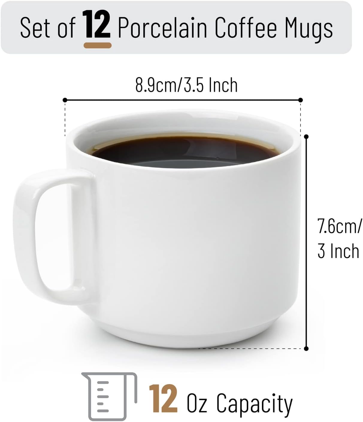 Coffee cups, porcelain, white, 12 pieces