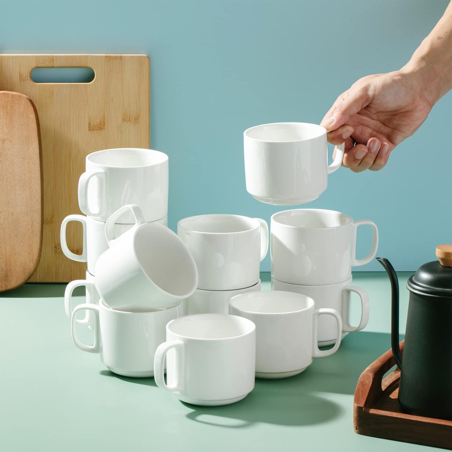 Coffee cups, porcelain, white, 12 pieces