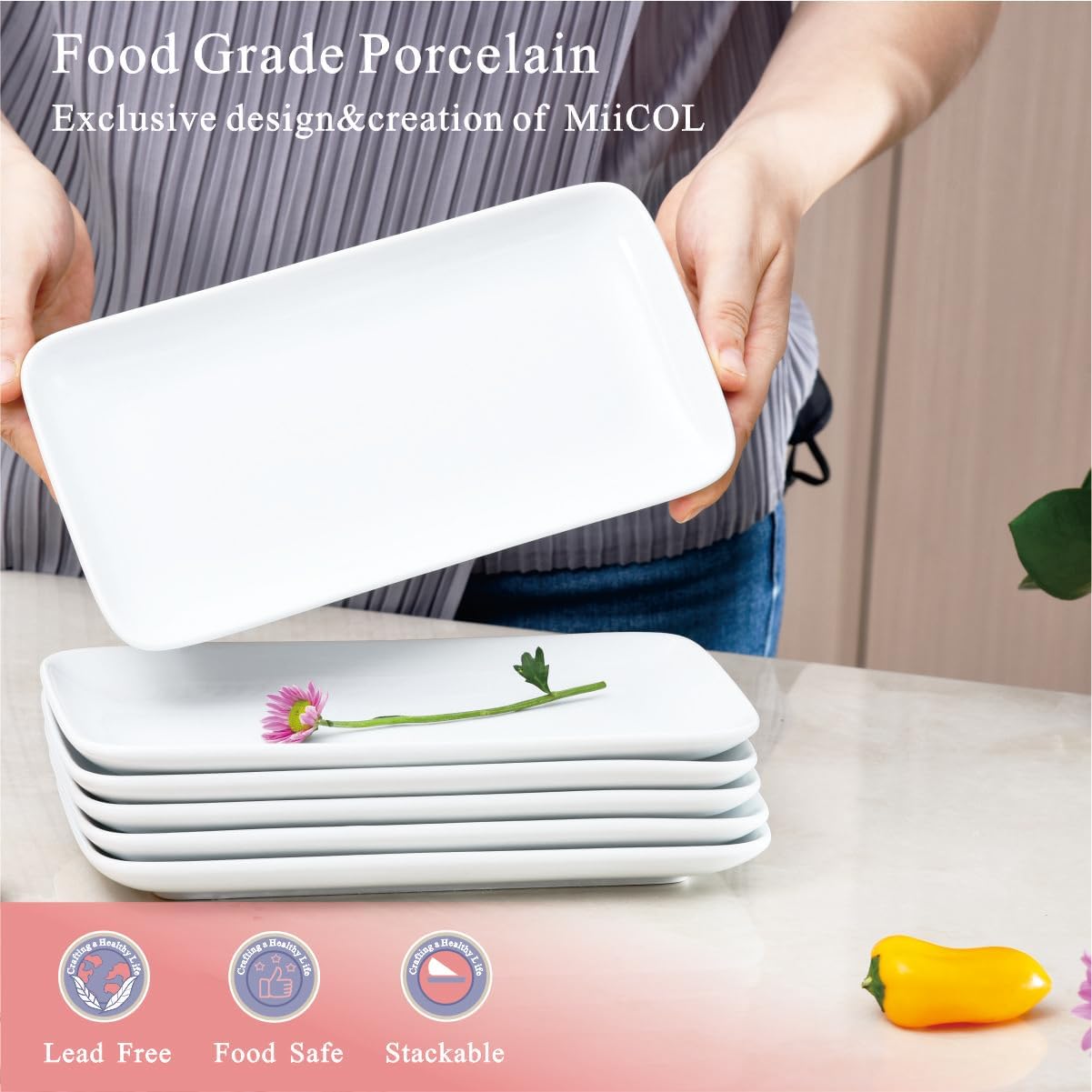 Set of 6 rectangular trays, 25 cm, Crepecho