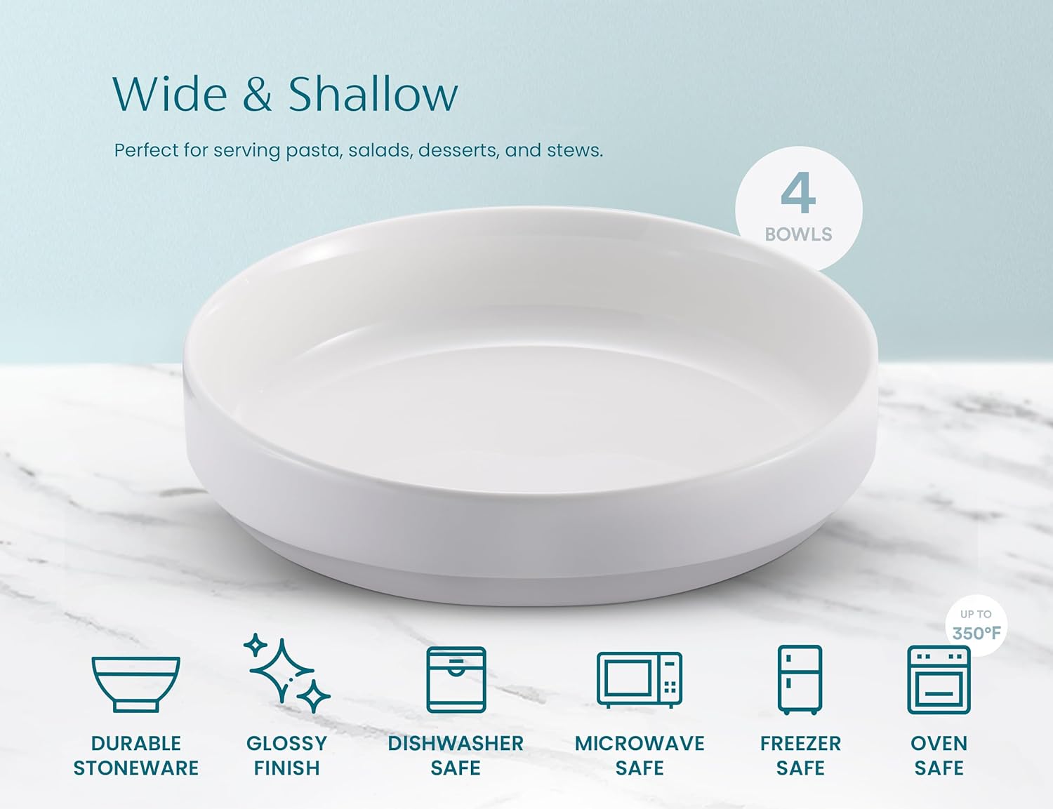 Pasta Dishes, Set of 4, White