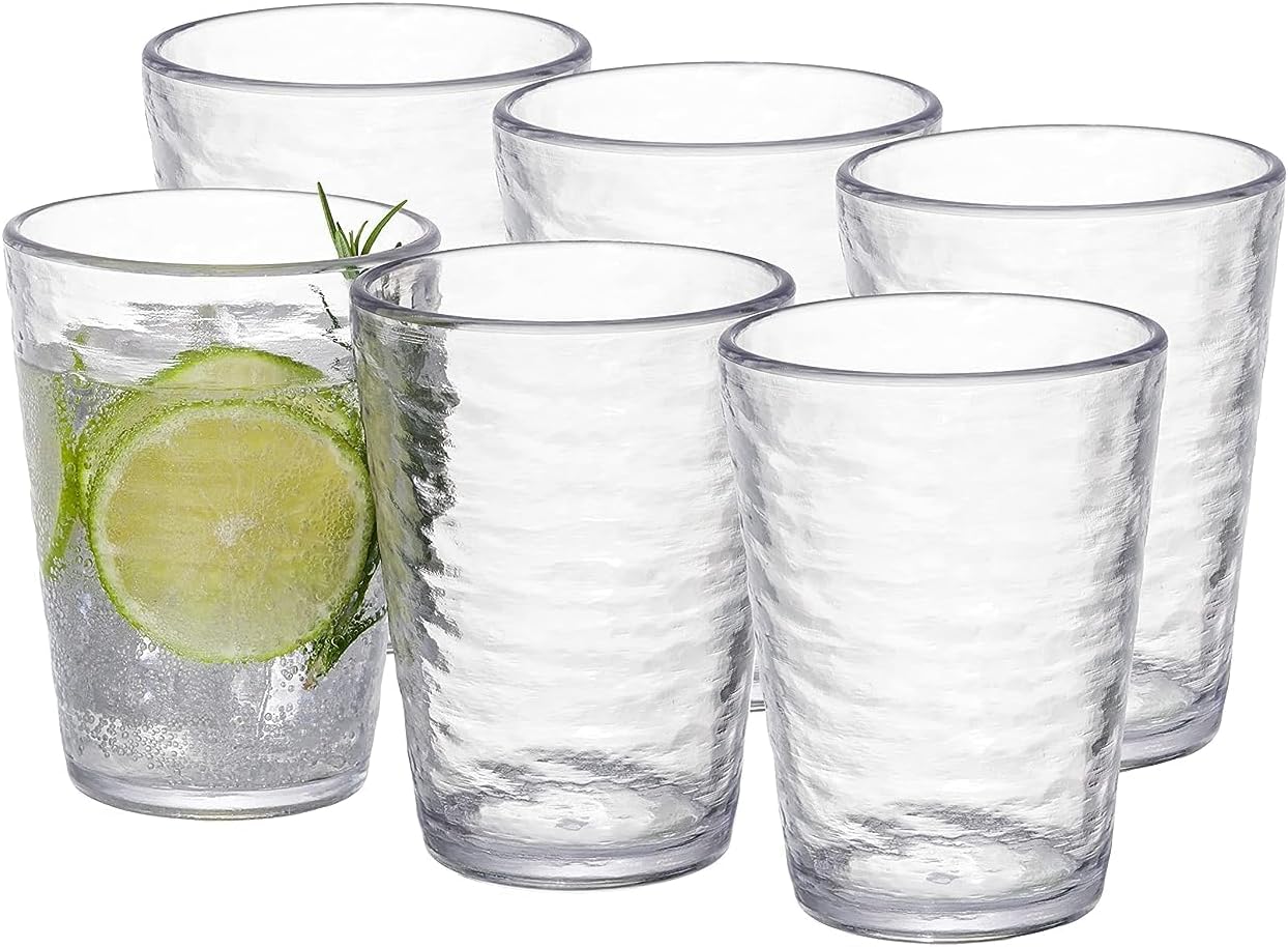 16 ounce, Set of 6, Acrylic Tumbler Drinking Glasses Cups, BPA-Free, Stackable Plastic Drinkware, Dishwasher Safe, Clear