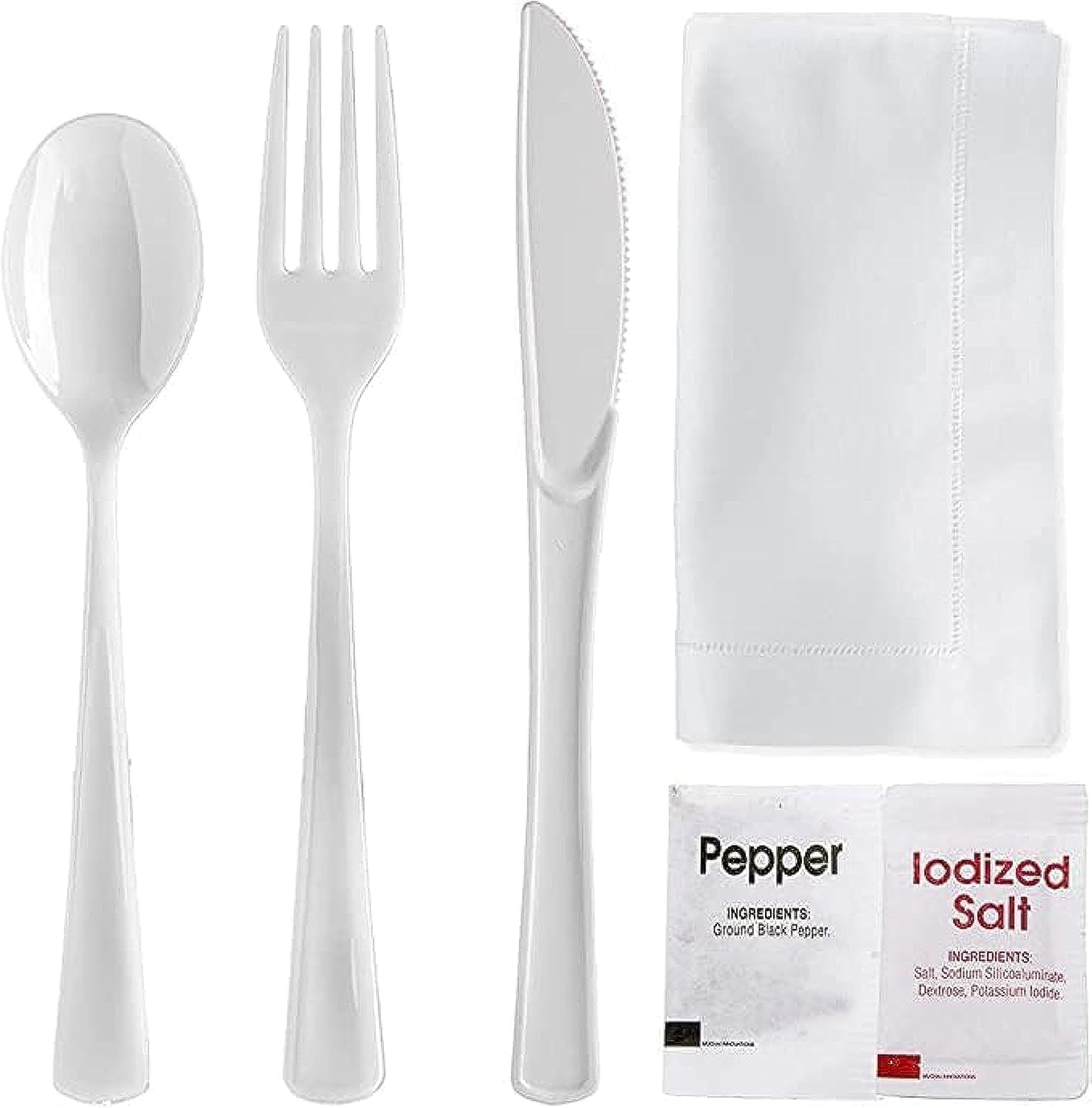 Heavy Duty Plastic Cutlery Set | Fork Knives Spoons Salt Pepper Napkins Condiment Packet |Individually Wrapped Suitable for Birthday Parties, Picnics, Camping (Black 50)
