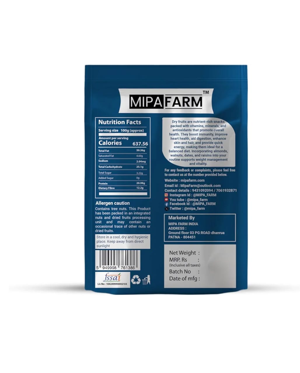 Fresh Dryfruits  MIPA FARM 100% Natural Premium California Almonds | Premium Badam Giri | High in Fiber & Boost Immunity | Real Nuts | Whole Natural Badam (500 gm)
