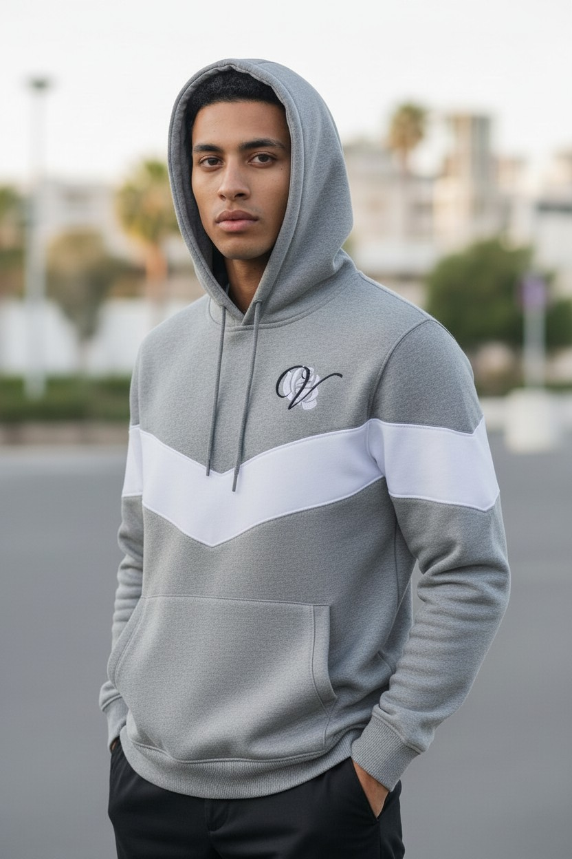 Valentyne Fleece Signature Hoodie Grey and White