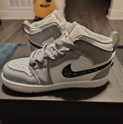 Nike Air Jordan 1 Mid Dior Grey White Black Toddler Baby Kids Shoes NWT NBY