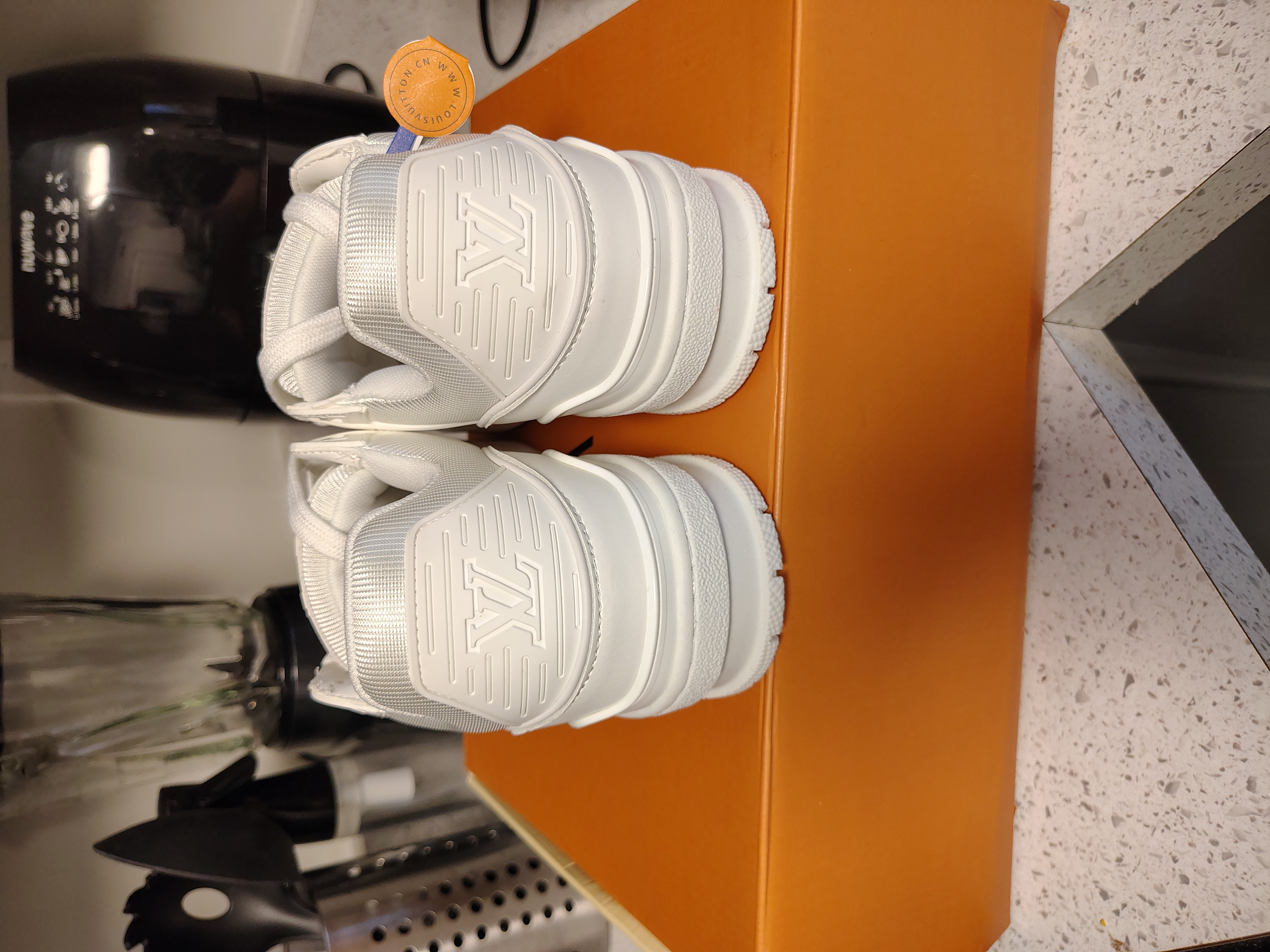 Louis Vuitton LV Trainer Women's Size 8.5 Men's 7 Triple White Custom Sneakers