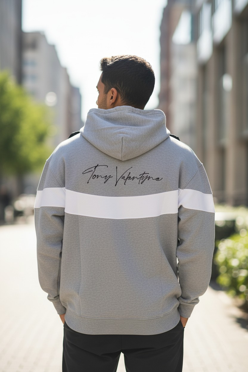 Valentyne Fleece Signature Hoodie Grey and White