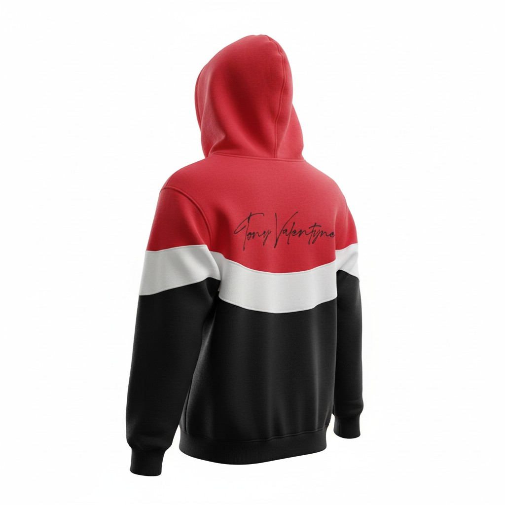 Valentyne Signature Heavy Fleece Hoodie Red Black and White 