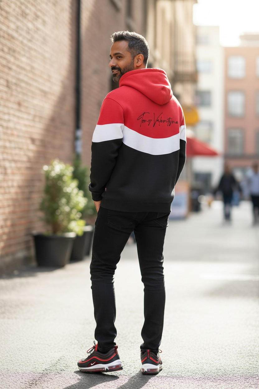 Valentyne Signature Heavy Fleece Hoodie Red Black and White 