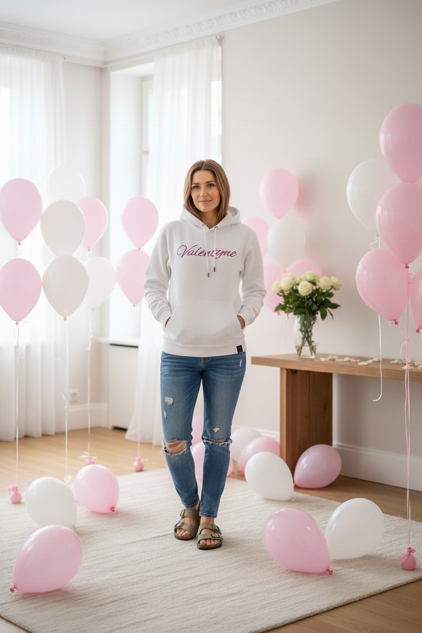 Valentyne Fleece White and Pink Hoodie