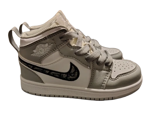 Nike Air Jordan 1 Mid Dior Grey White Black Toddler Baby Kids Shoes NWT NBY