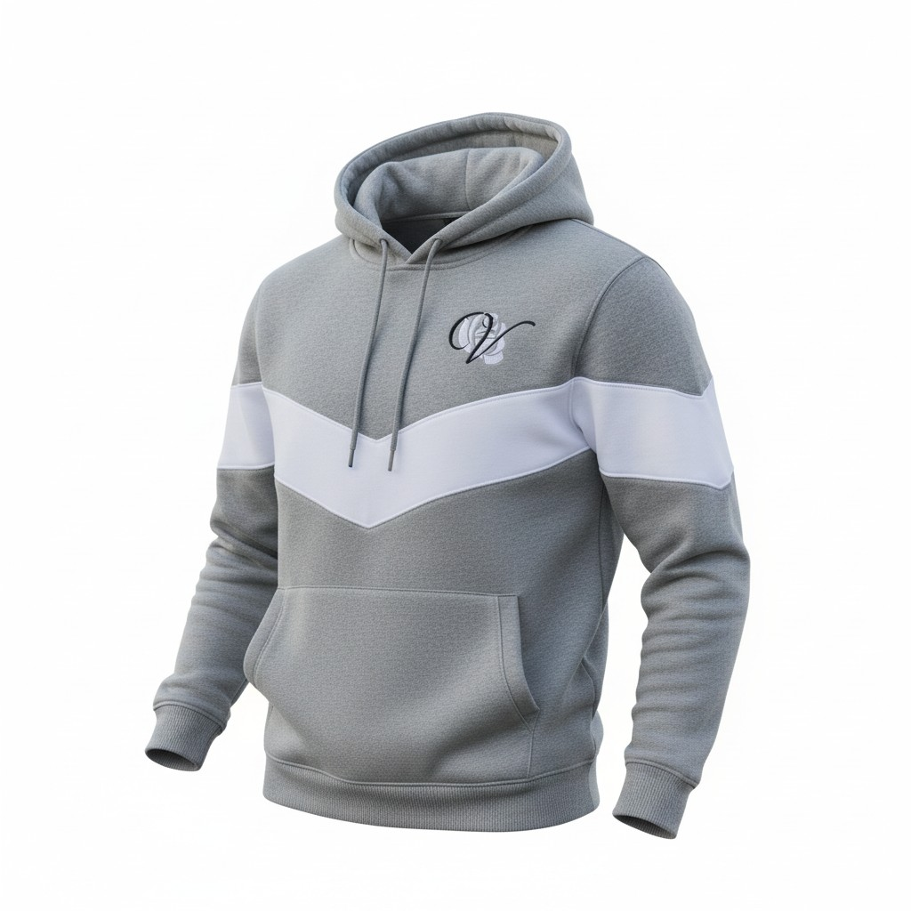 Valentyne Fleece Signature Hoodie Grey and White
