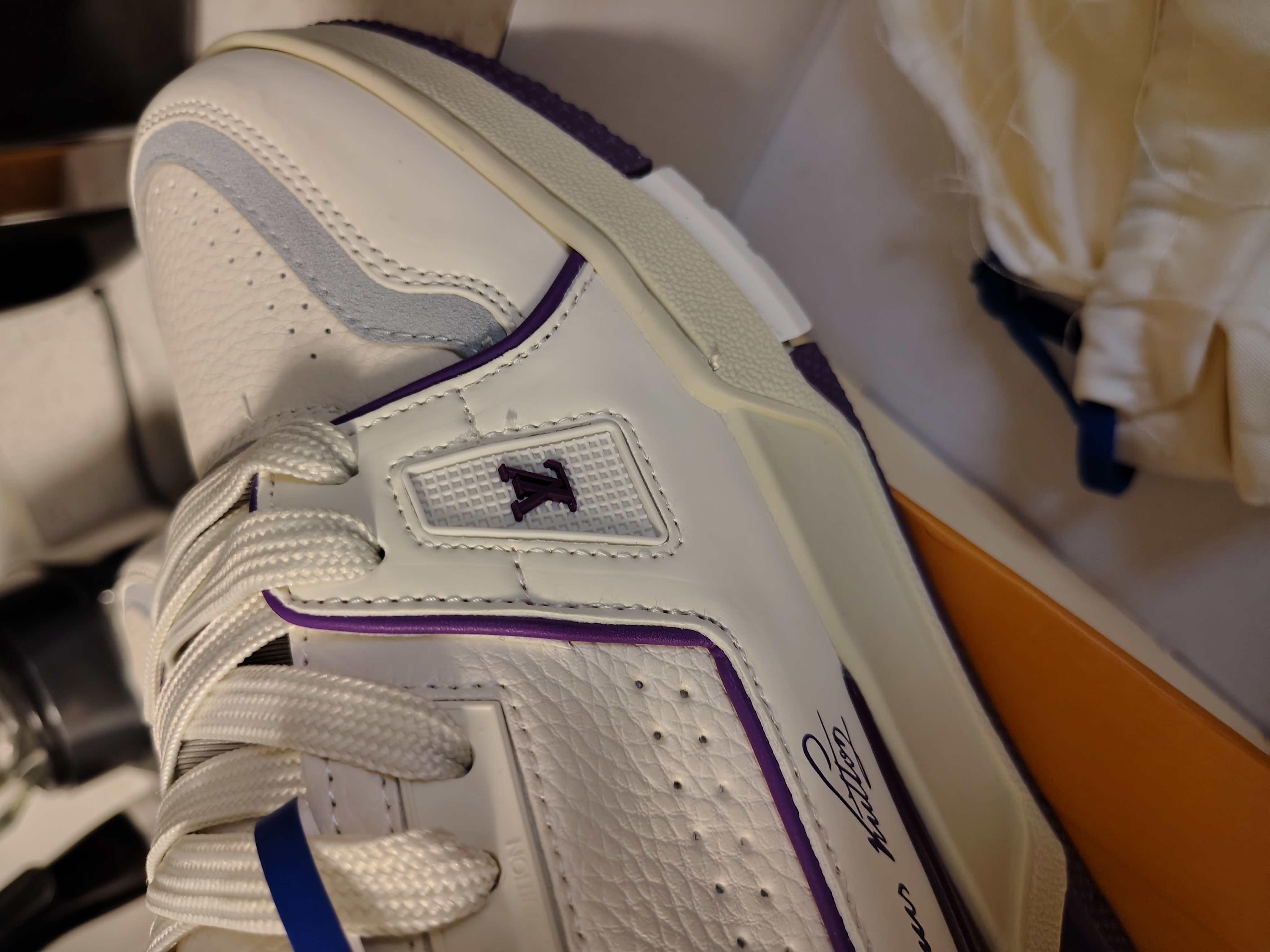 Louis Vuitton LV Trainer Sneaker White Custom Purple Men’s 1ACI13 Shoes