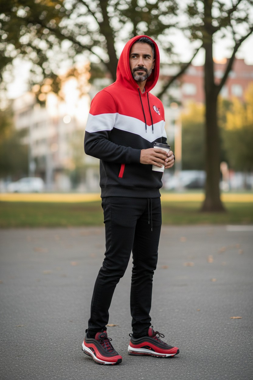 Valentyne Signature Heavy Fleece Hoodie Red Black and White 