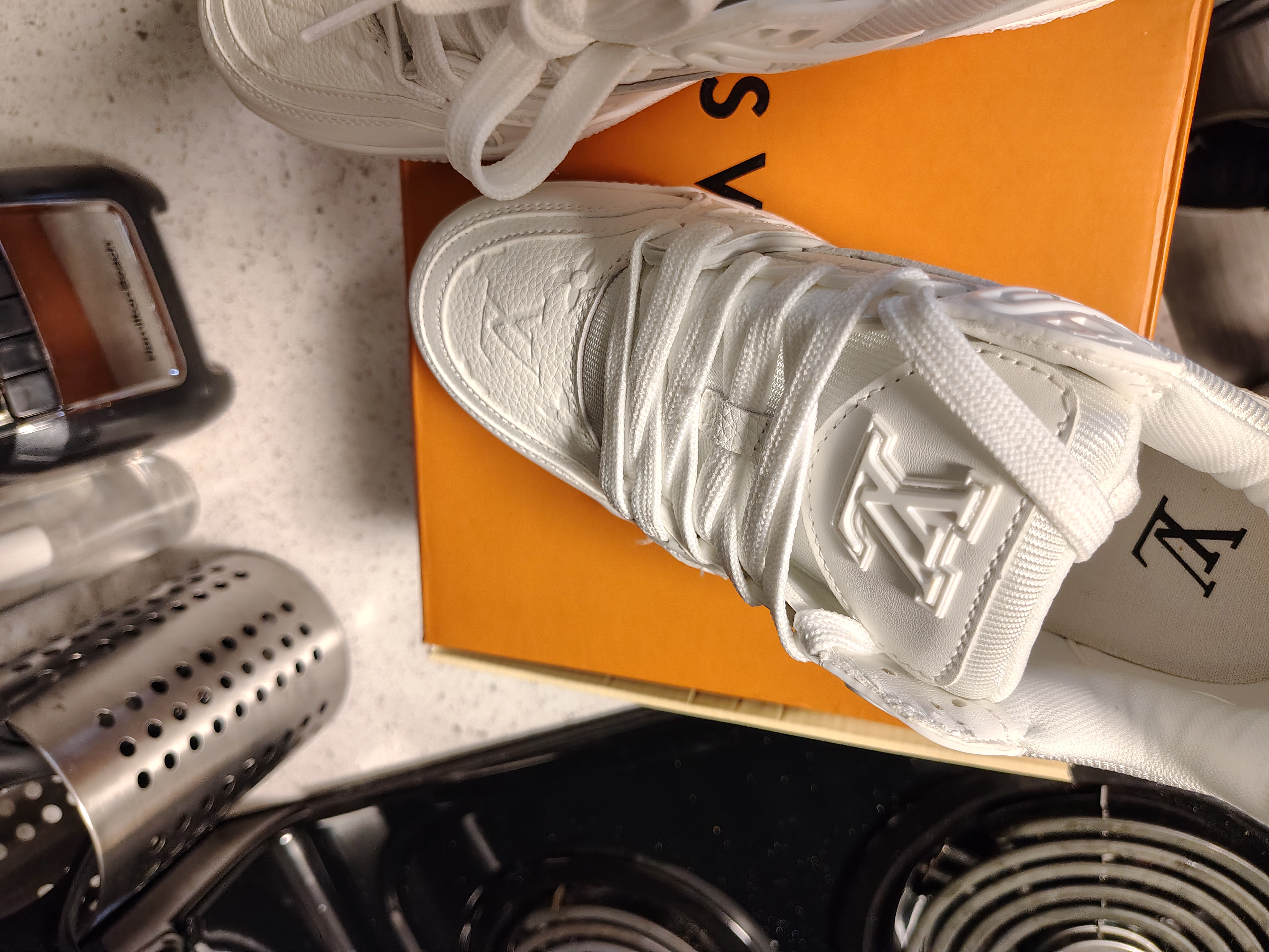 Louis Vuitton LV Trainer Women's Size 8.5 Men's 7 Triple White Custom Sneakers