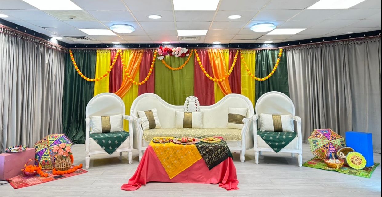 Indian wedding ceremony mehndi set up 