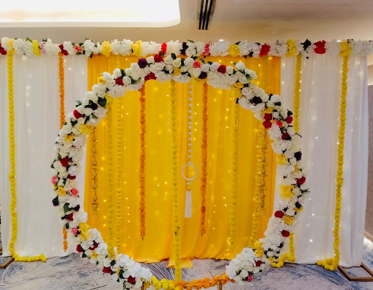 Indian wedding ceremony mehndi set up 