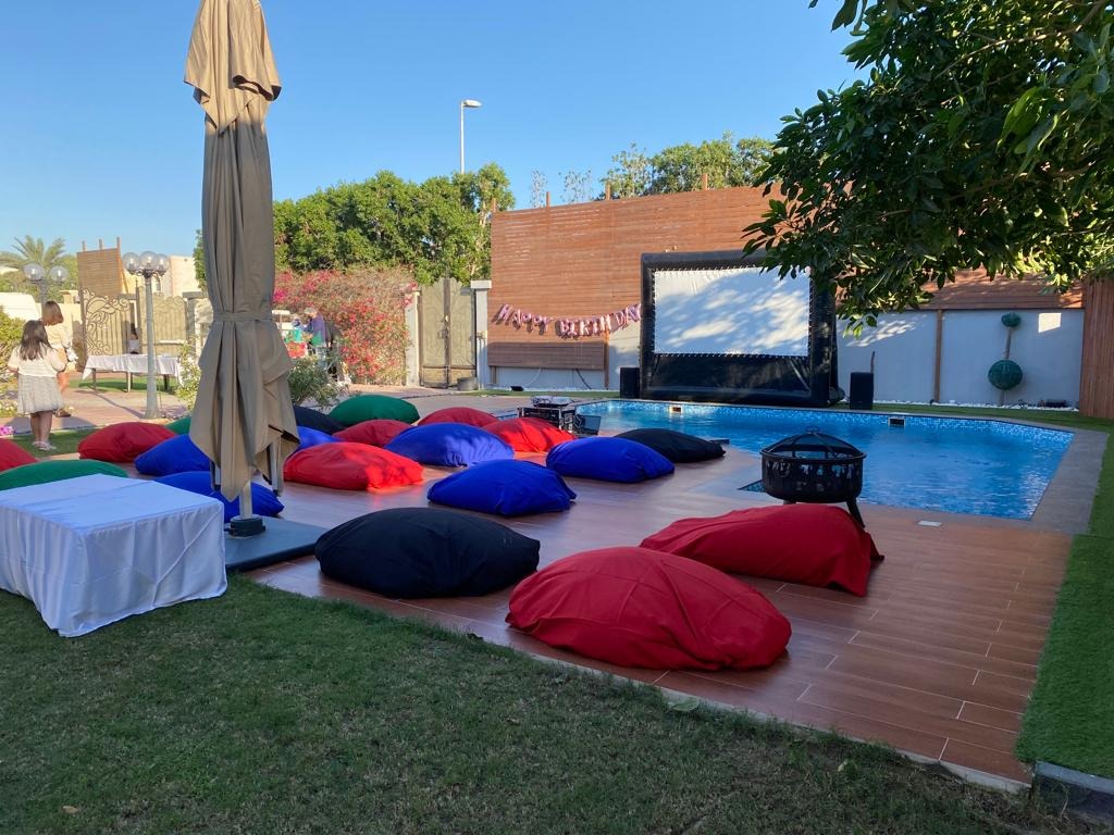 Outdoor movie night setup 