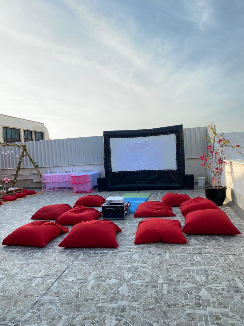 Outdoor movie night setup 