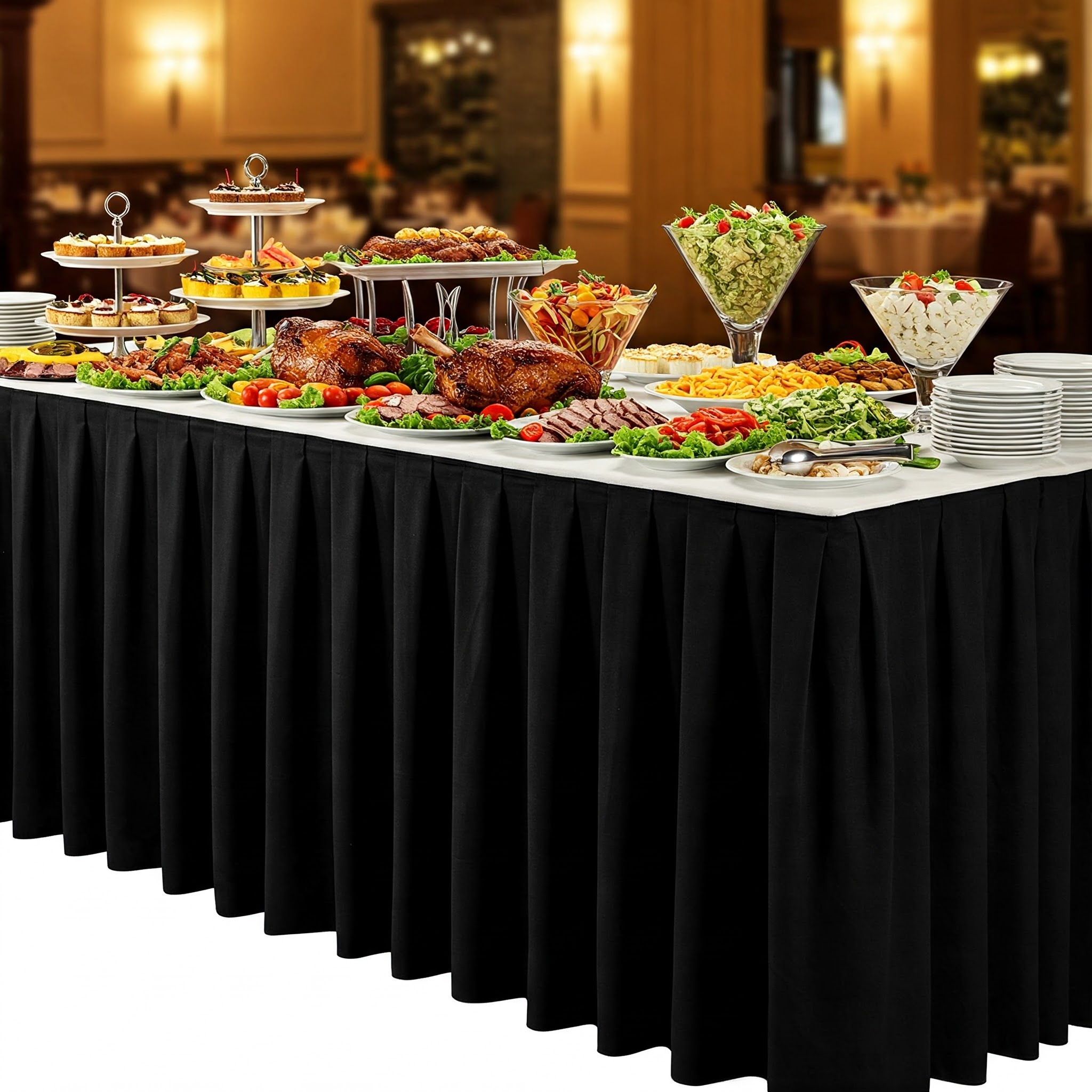 Buffet Table With Black Skirt Cover