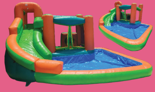 Orange And Green Water Slide With Pool