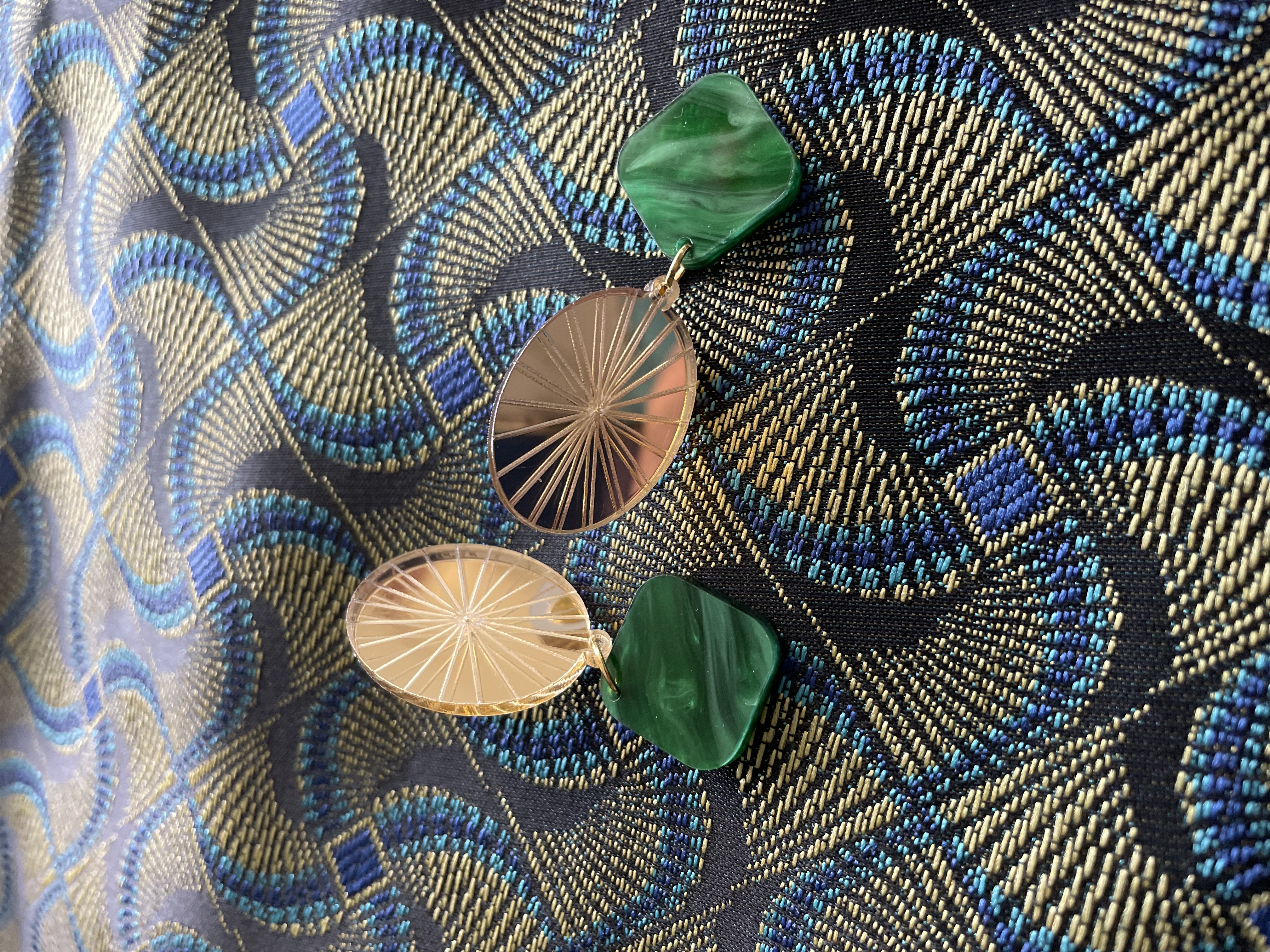 Pendantes art déco or et verte