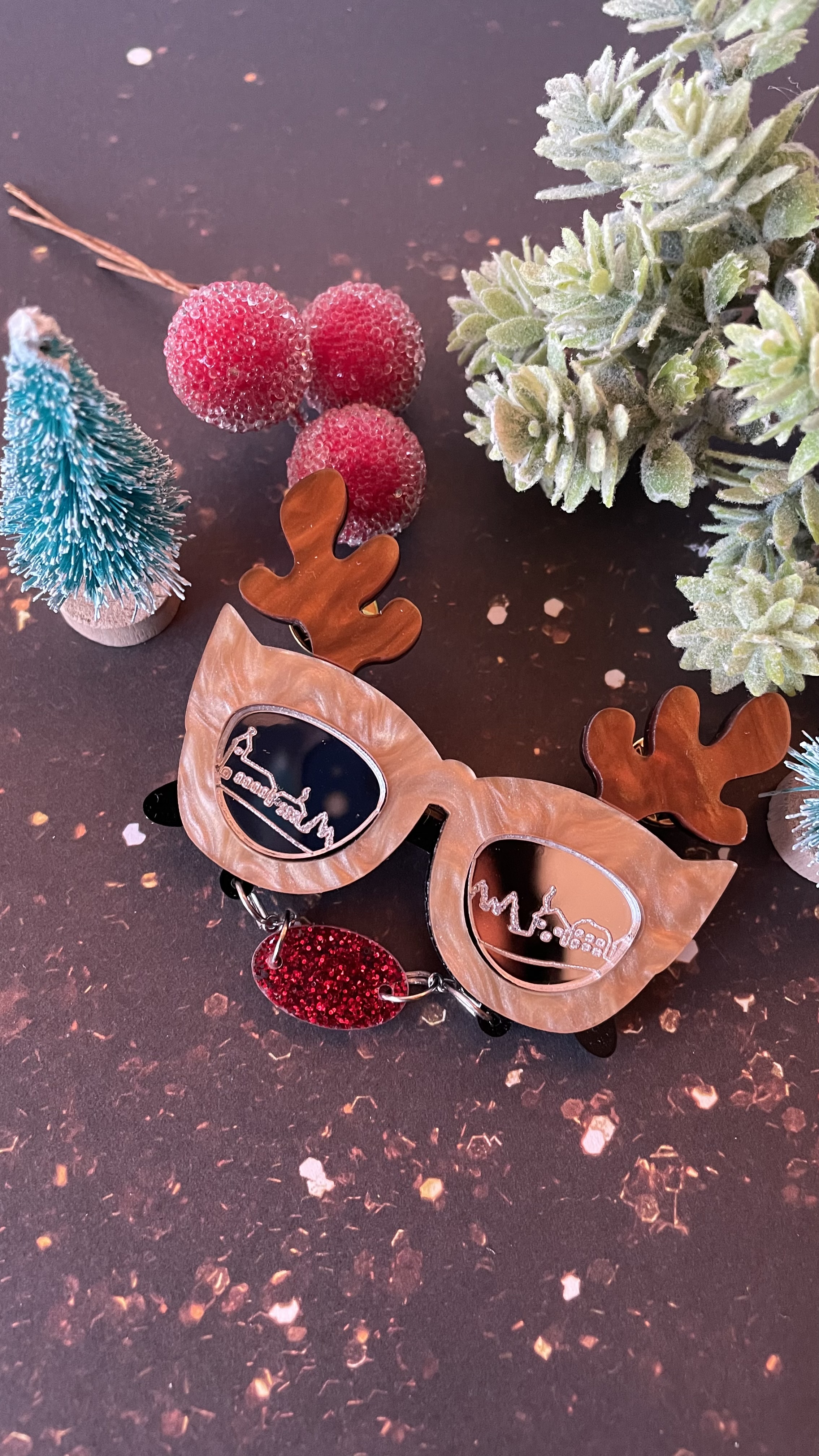 Broche Lunettes Renne de noël