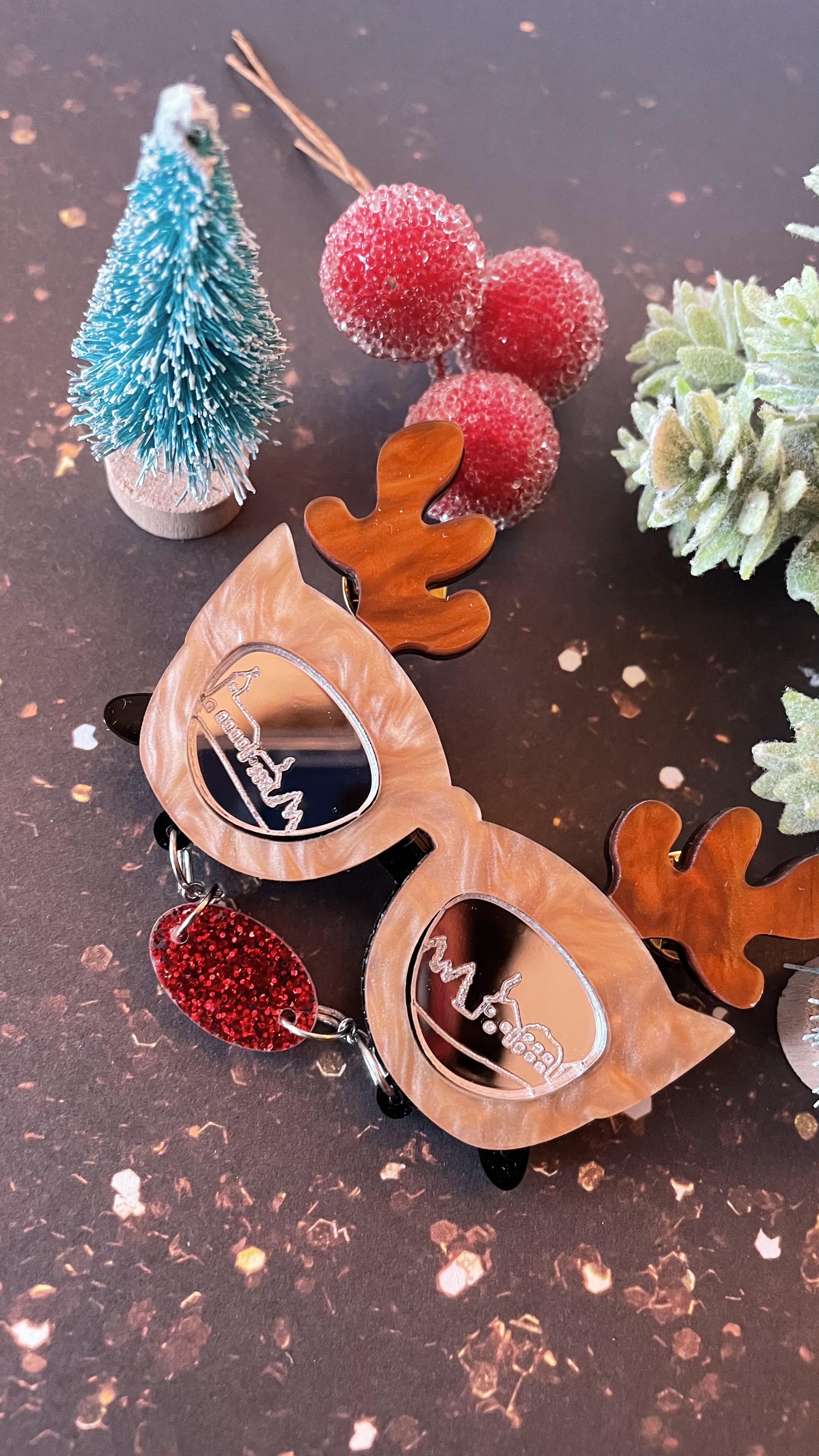 Broche Lunettes Renne de noël