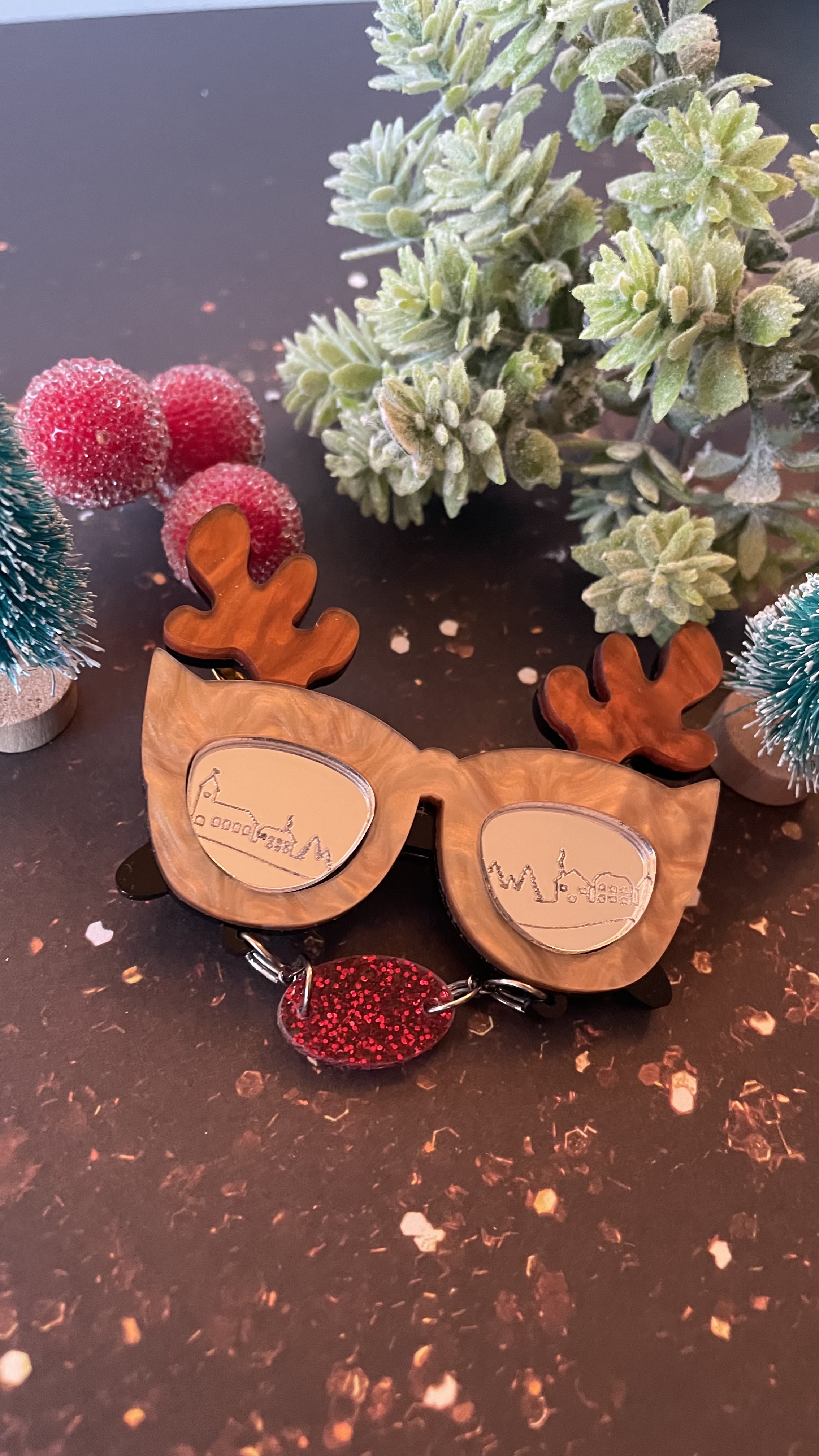 Broche Lunettes Renne de noël