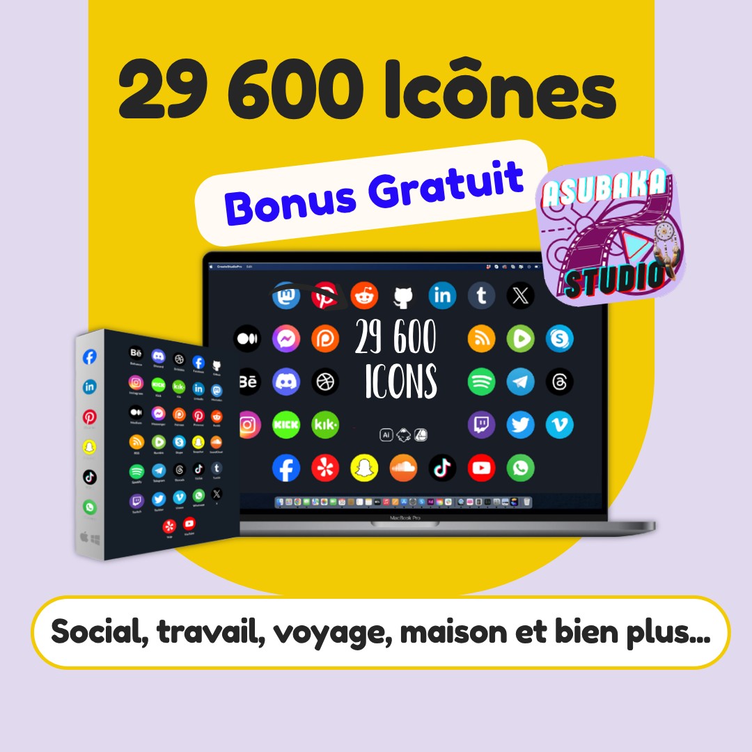 + 20 000 icônes et 9 600 stickers en couleur + Bonus de 10 Clips Vidéos In & Out offert !