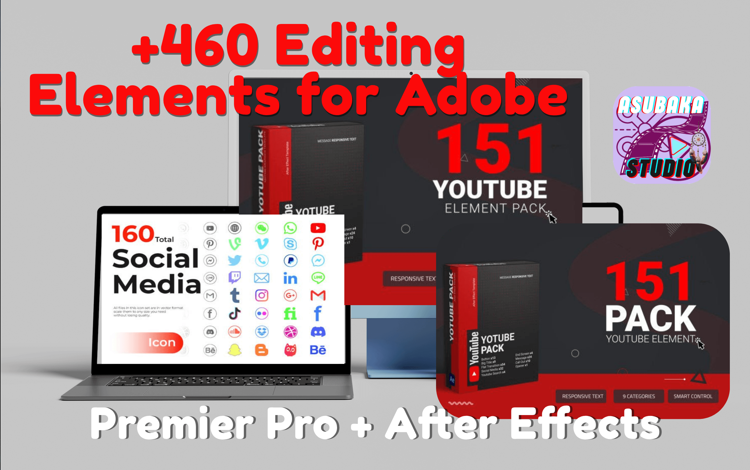 +460 Éléments d'édition pour Adobe (Premier Pro et After Effects)