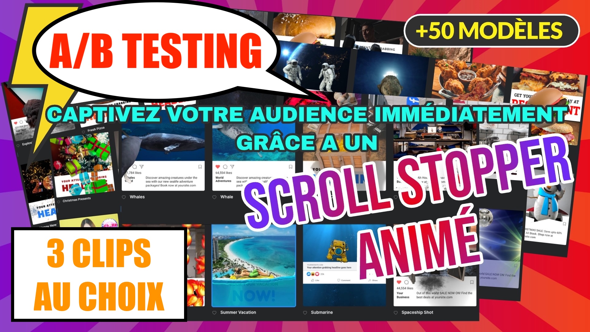 Scroll Stoppers 3D — Option Test A/B avec 3 clips 