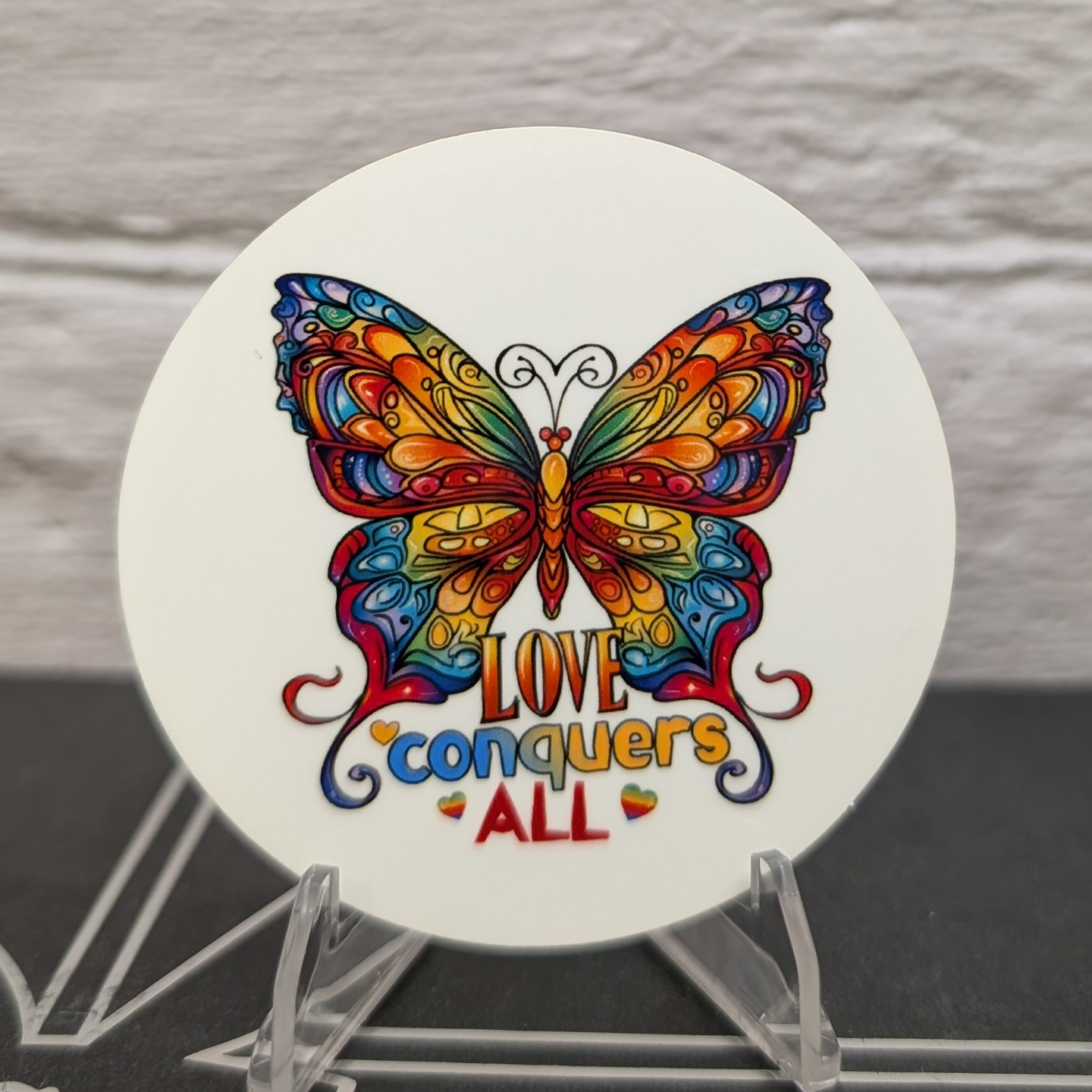 Colorful Butterfly 'Love Conquers All' Pin