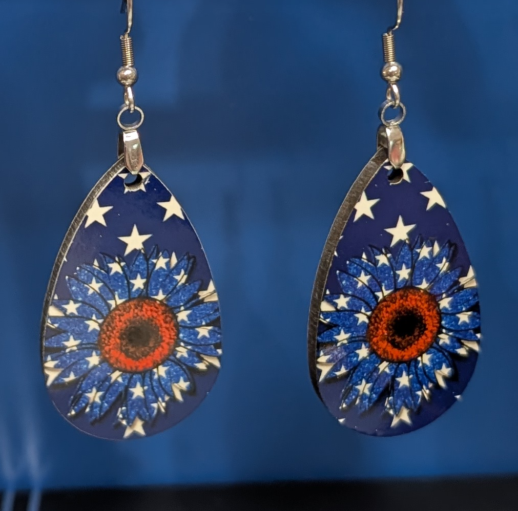 Patriotic Flower Teardrop Earrings