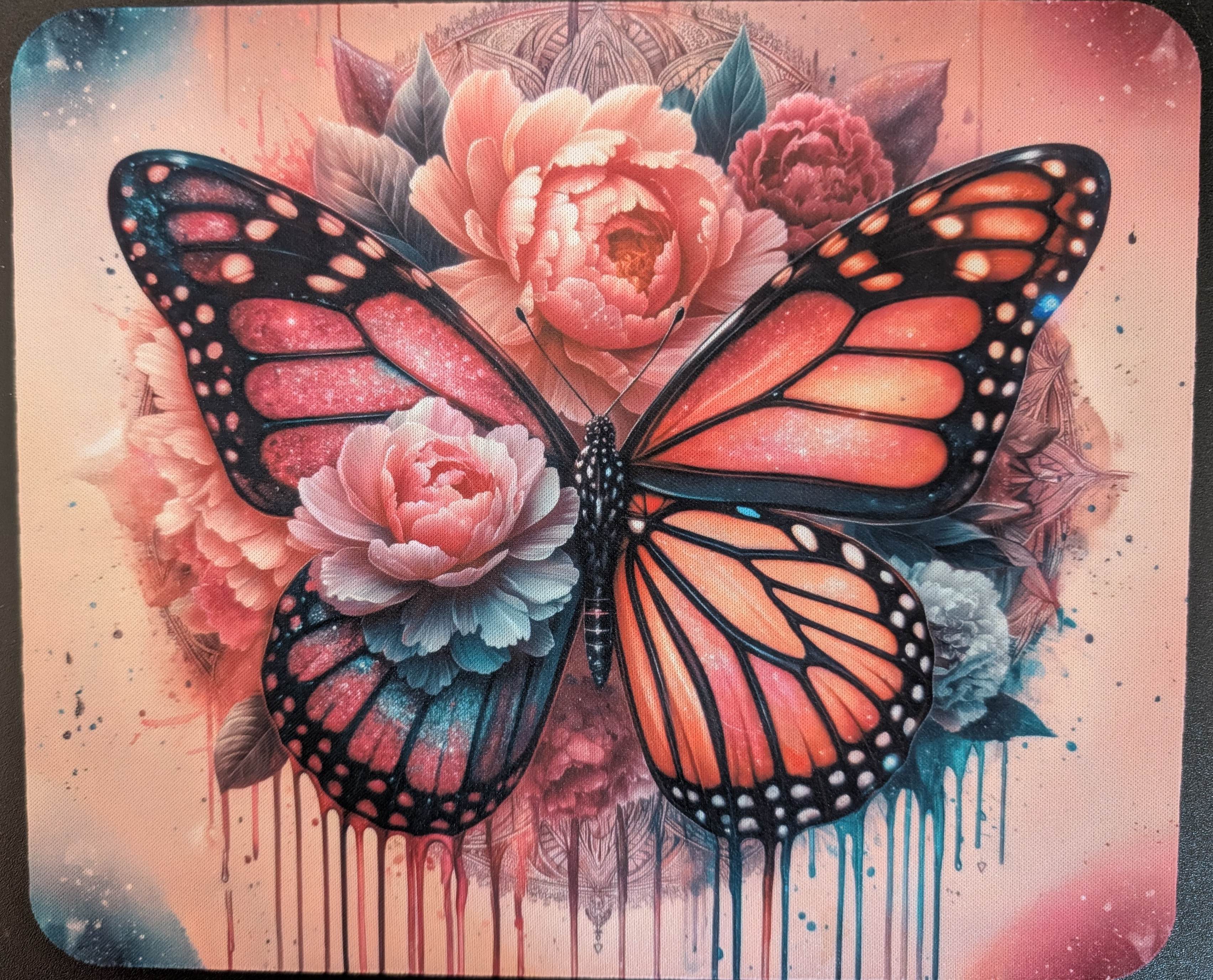 Butterfly and Peonies Mouse Pad