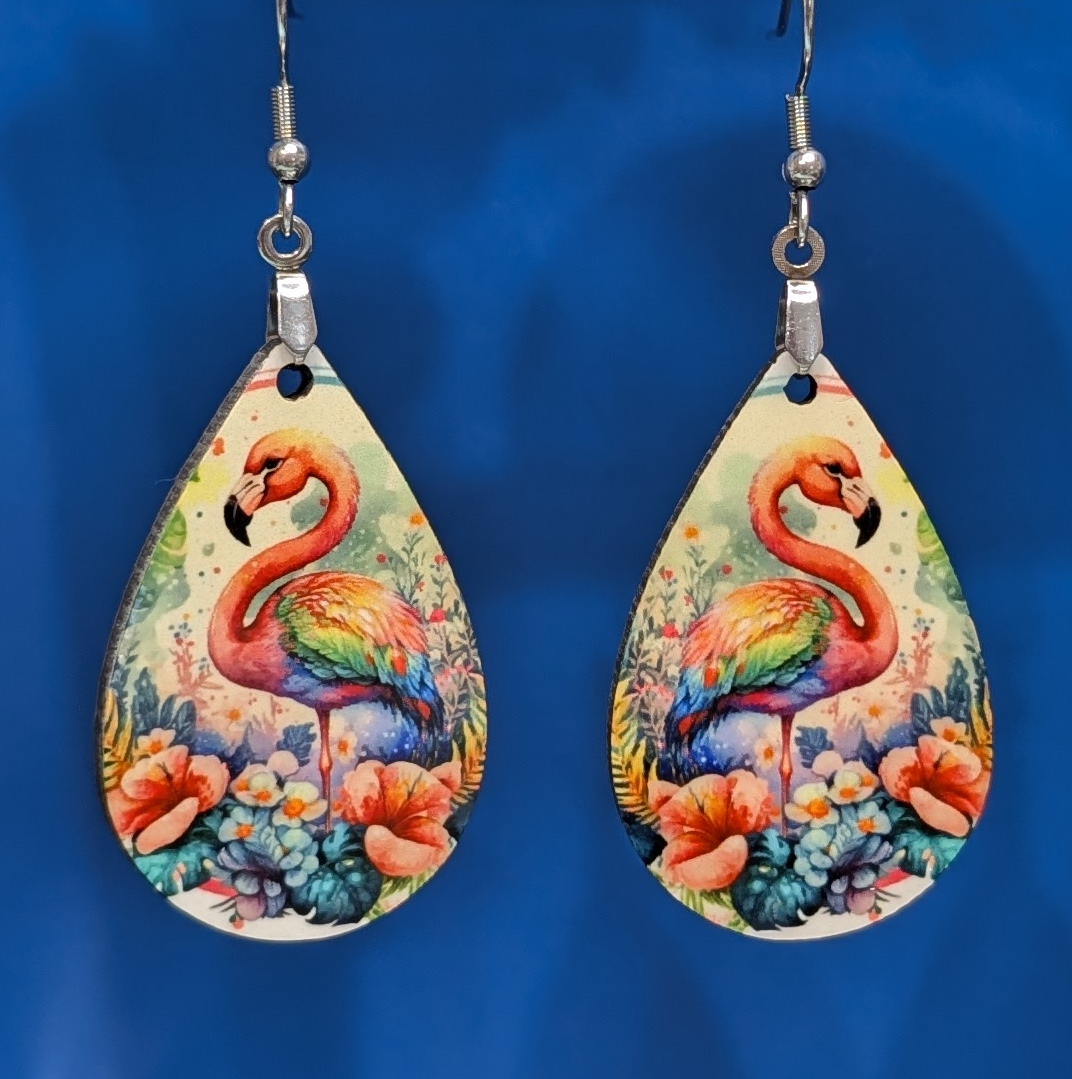 Flamingo Print Drop Earrings