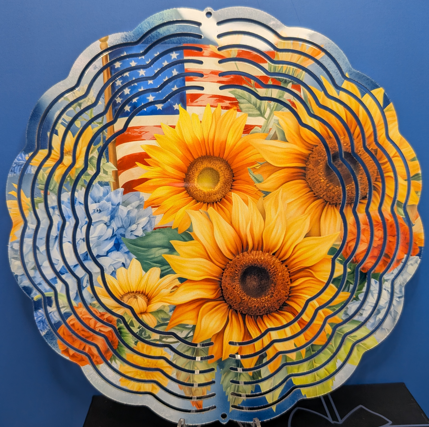 Sunflower & American Flag Decorative Metal Wind Spinner