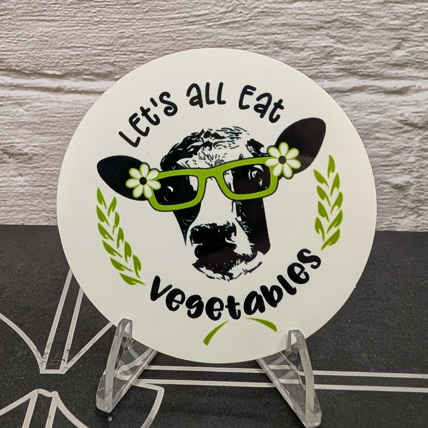 "Let's All Eat Vegetables" Cow Pin