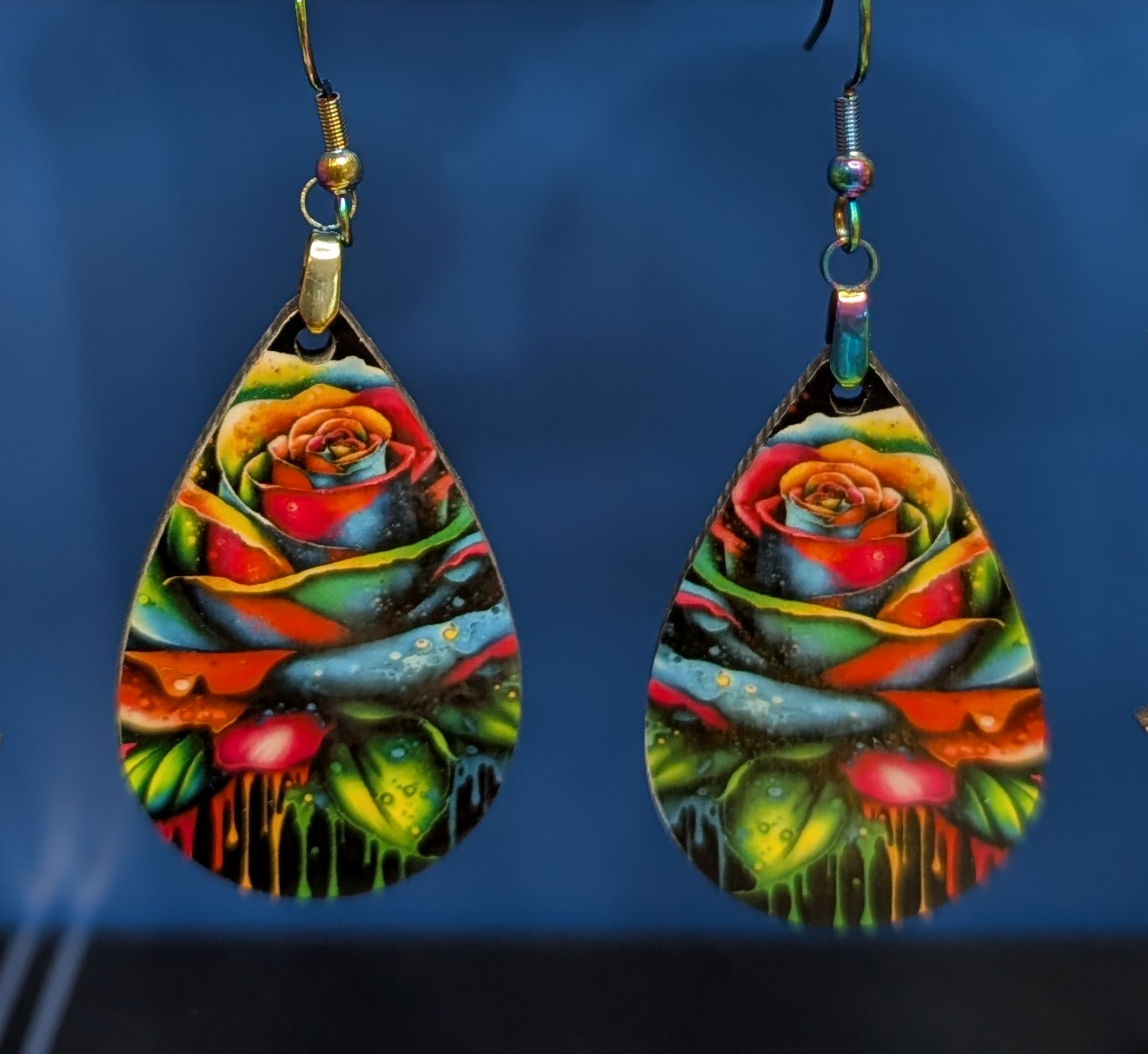 Hand-painted Rose Teardrop Earrings