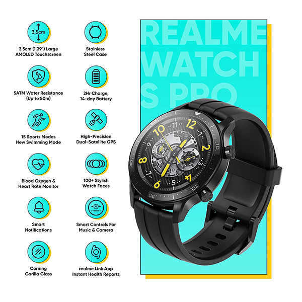 Realme Bluetooth SMART WATCH S PRO GPS, Pedometer, Heart Rate Monitor
