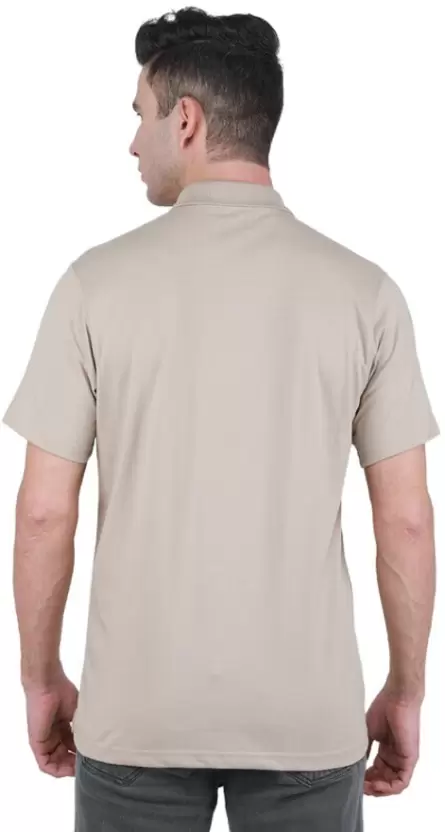 Men Solid Polo Neck Poly Cotton Beige T-Shirt