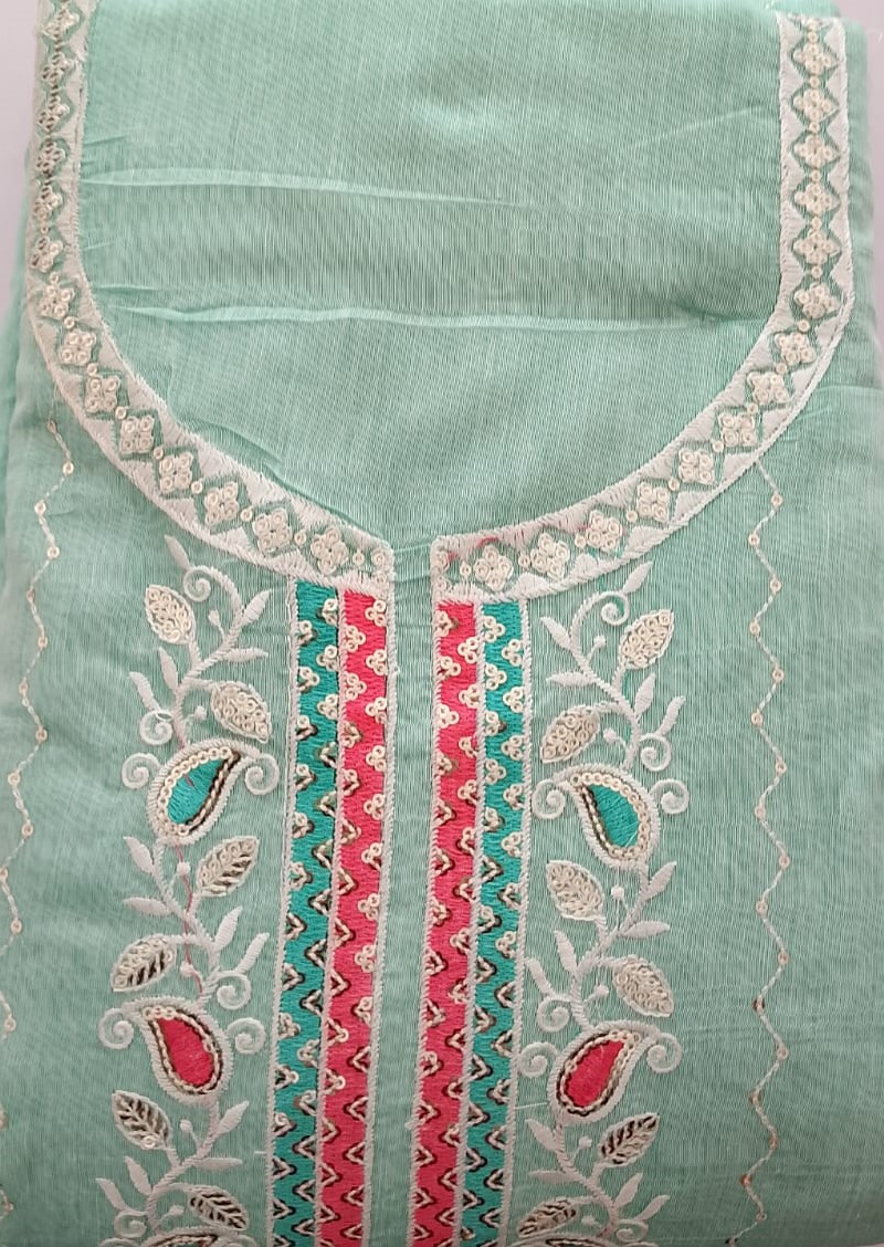 Cotton Elaichi colorful Embroidery Suits, Unstitched Fabric